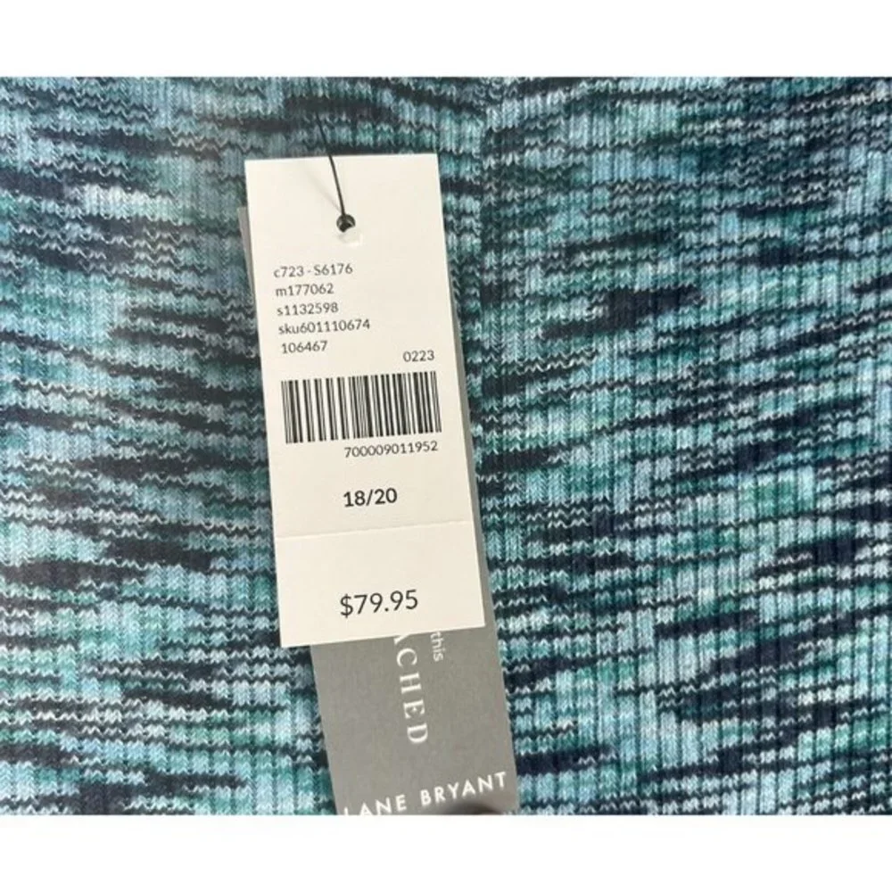 NWT lane Bryant Bodycon Blue Black Spacedye Rib Long Sleeveless Dress 18 20 Tank